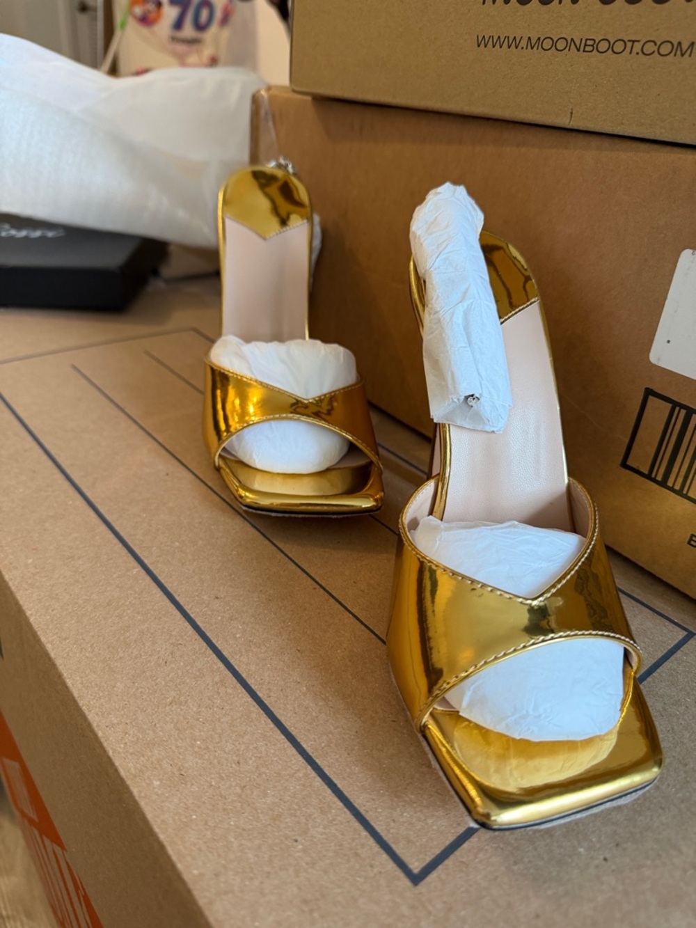 Gilberta Metallic Rhinestone Strap Sandals In Gold - Picture 2 of 4